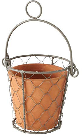 CasaJame Pflanztopf aus Ton im Drahtkorb zum Hängen 12x12cm