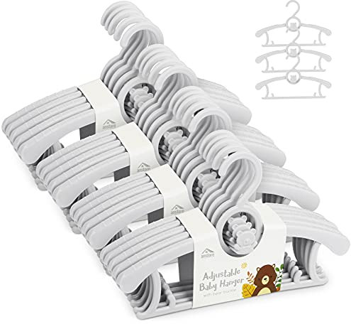 Anstore Kleiderbügel Kinderkleiderbügel 20 Stück Mitwachsende Kinderkleiderbügel Platzsparend mit Stapelbaren Bärchen-Haken rutschfeste Kleiderbügel für Babys und Kleinkinder, Grau