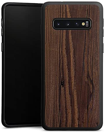 DeinDesign Premium Silikon Hülle kompatibel mit Samsung Galaxy S10 Handyhülle schwarz Case Holzoptik Holz Nussbaum