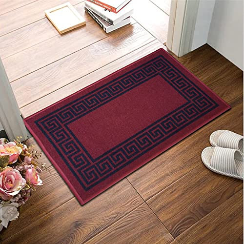 B&B Non Slip Door Mat Super Absorbent Heavy Duty | 40 x 60 cm Machine Washable Doormats for Kitchen and Office Indoor Outdoor Anti Slip Floor Mat - Greeky Rug Red & Black