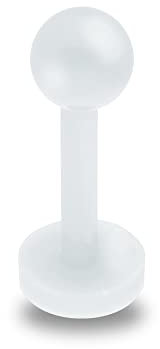 Treuheld® Piercing Labret aus Kunststoff | Farbe: Weiß | Größe: 1,0 x 6 mm (Kugel: 2,5mm)