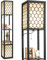 COSTWAY Stehlampe Wohnzimmer 156cm, 2 x E27, Max. 40W, 2 Ebenen Stehleuchte mit Zugkette & Fußschalter, Standleuchte Holz, Holzregal Innenbeleuchtung für Wohnzimmer & Schlafzimmer