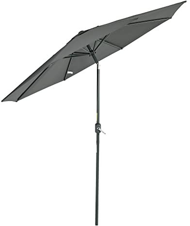 Outsunny Sombrilla de Jardín Øde Aluminio 264x253 cm Parasol de Jardín con Ángulo Ajustable Protección UV 50+ Manivela para Terraza Balcón Exterior Gris