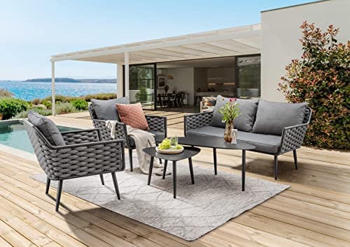 Destiny Sofa Set Ravenna 2-Sitzer, 2 Sessel, 2 Tische, inkl. Auflagen, grau
