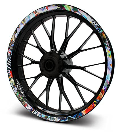 16-teiliges Set Felgenrandaufkleber Sticker für Motorrad Auto Felgen Design Komplett Set Felgenaufkleber für 15 16 17 18 19 Zoll MR019 (Stickerbomb, Glanz)