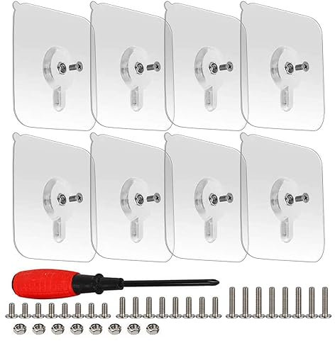 Clarmonde Juego de 8 tornillos adhesivos para colgar en la pared, sin rastro, sin taladrar, tornillo adhesivo con 3 tornillos de diferentes tamaños