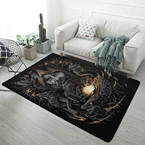 LDZDGD Teppich für Schlafzimmer, Wikinger Zimmer Teppich Nordische Mythologie Totem Dekor, Flauschiger, Weicher, Bequemer Flanellteppich, rutschfest, Waschbar (Color : Odin B, Size : 60 x 90CM)