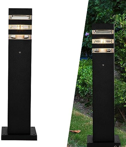 Außen Sockellampe Retro E27,LED Sockelleuchte,Garten-leuchte IP44 Wasserdicht Aluminium Säulelampe Pollerleuchten Stehlampe Pfostenlicht Weiß Schwarz stehend Rasen Hof Außenlampe Wegeleuchte (A)