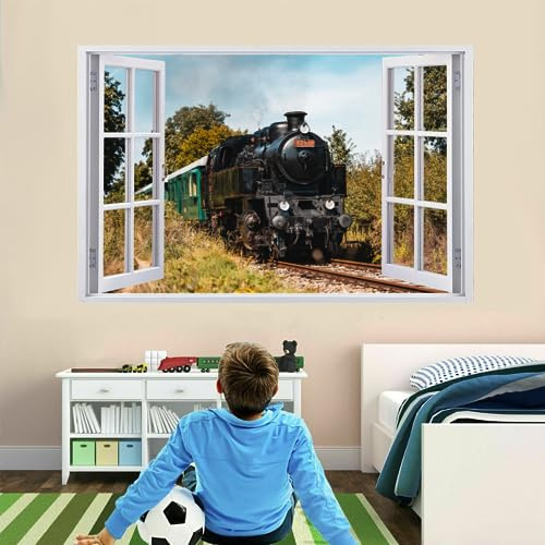 3D Wandtattoos Durchbruch Wandbild Zug Kinderzimmer Aufkleber Wandaufkleber Wandsticker für Kinderzimmer Junge Mädchen Teenager Zimmer Wohnzimmer Schlafzimmer 120x80cm