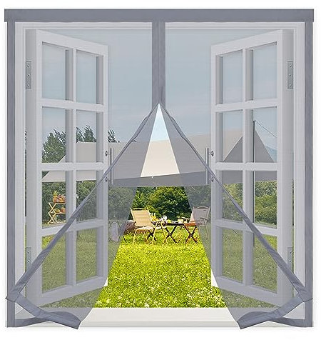 Zanzariera Magnetica Finestra 140x140cm,Tenda Zanzariera Magnetica Anti Zanzare Insetti Chiusura Automatica,Rete Superfine Autoadescante per Porte e Finestre,Grigio