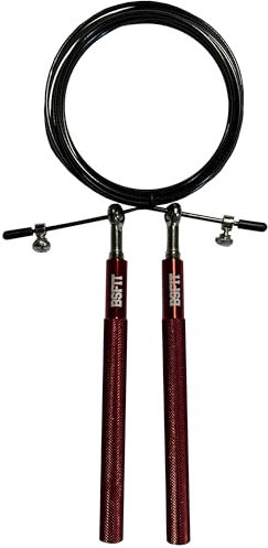 BSFIT® Cuerda de Saltar | Comba Profesional para Fitness y Boxeo | Ideal para Cardio, Entrenamientos de Velocidad y Cross Training | Duradero y Ligero con Alta Adaptabilidad. (ALUMINIO FINO ROJO)