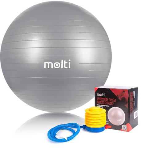 molti Gymnastikball Sitzball Trainingsball mit Pumpe Ball für Fitness, Yoga, Gymnastik, Pilates Fitnessball Ř65cm und Ř75cm Schwangerschaft Ball (Ř 75 cm, Silber)
