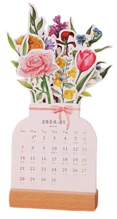 2024 Bloomy Flowers Tischkalender, einzigartiger Vasenförmiger Neujahrskalender, Monatskalender, Blumenmotiv, Blumenmotiv, Flora