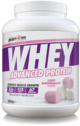 Per4m Whey Protein, Molkenprotein mit vollem Aminosäureprofil, unterstützt Muskelaufbau & Regeneration, reich an essentiellen Aminosäuren, für Sportler täglich nach dem Training – Marshmallow – 2.01kg