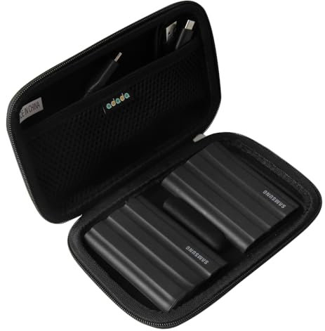 adada Hard Travel Case for Samsung T7 Shield 2TB / 1TB / 4TB, Portable SSD, USB 3.2 Gen2 External Solid State Drive (Black, Case for 2 Hard Drives)