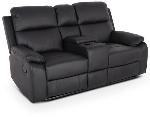 Raburg Kinosessel, 2er-Fernsehsessel mit Relaxfunktion|Liegefunktion, mechanisch, für 2 Personen, Taschenfederkern-Polsterung, Belastbarkeit je Sitzplatz 150 kg, Flix, Kunstleder|Schwarz