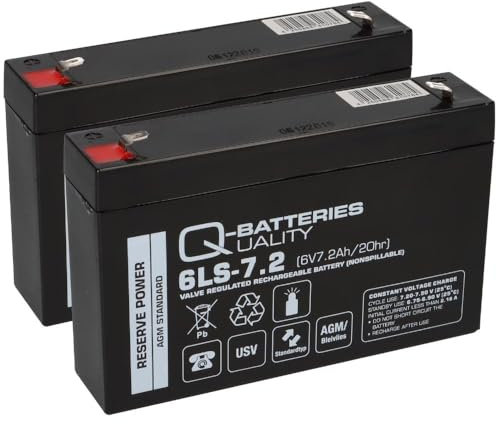2X Q-Batteries 6LS-7.2 6V 7,2Ah Blei-Vlies Akku AGM VRLA