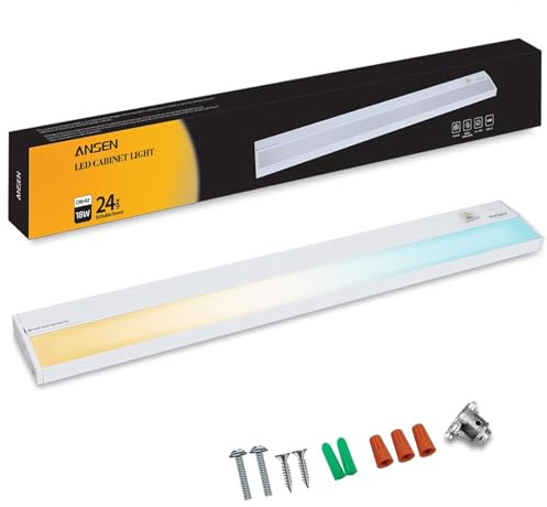 Ansen Hardwired Under Cabinet Lighting, 24in 18W LED Light for Kitchen/Closet, 1237lm, CRI>92, R9>90, 5 Color Temperature, Dimmable, 2700K-5000K(Warm White, Cool White, Daylight)