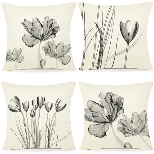 ZWJD Blumen Kissenbezug 45x45 4er Set Outdoor Kissen Dekokissen Leinen Kissenhülle Kissenbezüge Florales Aquarellgemälde Kissenhüllen für Sofa Wohnzimmer Zierkissen 45x45cm