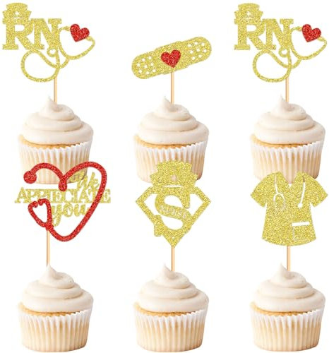 Keaziu 35 Pack Nurse Cupcake Toppers Best Nurse Ever Happy Nurses Day Cupcake Picks Nurse Themed Graduation Birthday Nursing Themed Party Decorations Supplies Gold 2