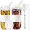 CJWLKJ 20oz Can Shaped Glass Cups Tumbler with Silicone Lids and Glass Straws, 2PCS Drinking Glasses with Lids and Straws, and Silicone Sleeves, Beer Glasses, Iced Coffee Cups, Soda, Gift - White