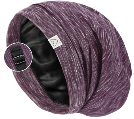 Hat Hut Seidenhaube zum Schlafen Satin Schlafmütze für Locken Haar Silk Bonnet Schlafkappe Slouchy Beanie Mütze für Frauen Männer (DE/NL/SE/PL, Alphanumerisch, L, Violett)