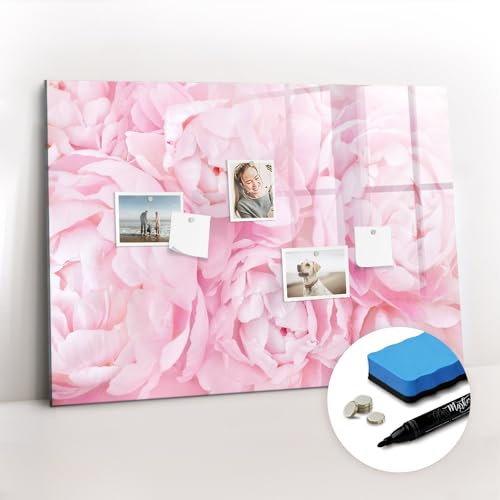 Tulup Glasplatte Tafel abwaschbar für die Wand Magnetpinnwand 100x70 mit Magneten und Stift Magnetisch Magnettafel zum Beschriften Schreibtafel mit Motiv - Blühende Blumen