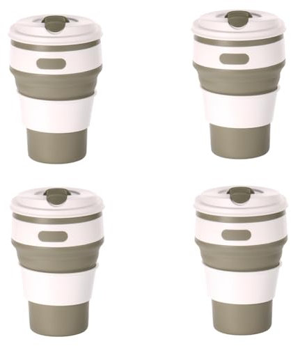 Pluuttiem de viaje plegable de silicona de color café, de camping, de agua plegable, vaso para adultos con tapa,