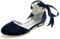 Women's Velvet Ballet Pumps Round Toe Beaded Ankle Strap Flat Wedding Shoes for Bridesmaid Party Dress Shoes 5049-64K,Navy,7 UK