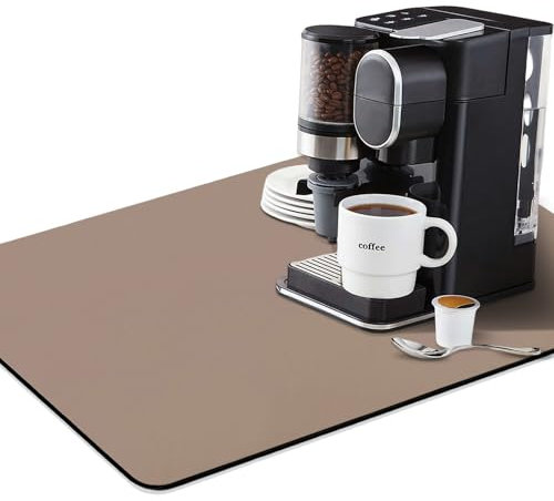 LURNODY Tapis égouttoir pour Machine à Café, 50*40CM Tapis Evier Diatomite, Tapis Absorbant Vaisselle Convient Aux Comptoirs de Cuisine, Sèche-Couverts, Machines à Café, Animaux Domestiques (Kaki)