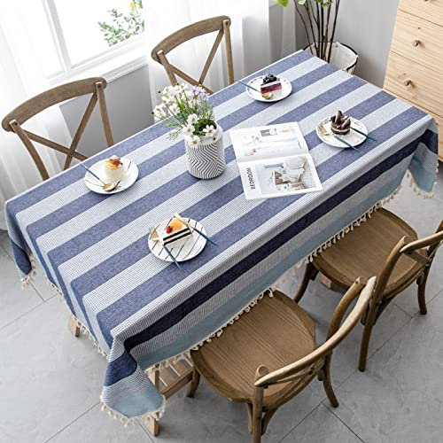 PHLCF Rechteckige Tischdecke Hellblau+Blau 110x110cm Tischdecke Baumwollleinen Tischdecke Einfache Twill-Tischdecke Tischset Geeignet für die Dekoration der Wohnküche, Verschiedene Größen