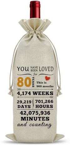 Dabihu Turning 80th Birthday Gifts for Women Wine Bag for Wine Lovers Mum Dad 80 Year Old Gifts Happy 80th Present for Grandparents Best Friends Turning 80 Present Birthday Party Decor