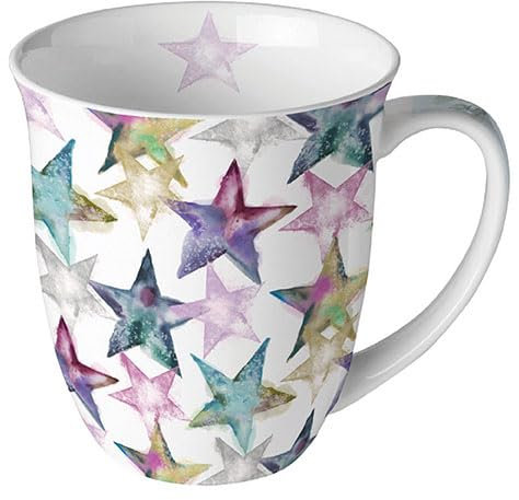 Ambiente Kaffeetasse Tee Tasse Becher mug 0,4 l Fine Bone China Porzellan serie watercolour stars Sterne in Wasserfarben