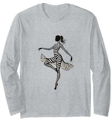 Trendy Zebra Print Ballerina Ballet Dancer Women Teens Girls Long Sleeve T-Shirt
