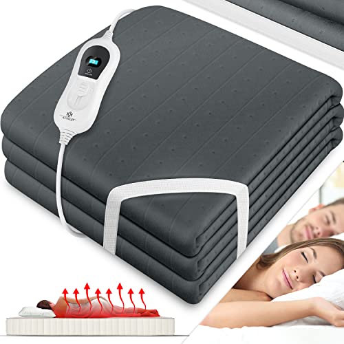 KESSER® Sous-lit Chauffant 150x80cm avec Arrêt Automatique, télécommande | Couverture Chauffante avec 3 Niveaux de Température | Couverture Chauffante en Non-tissé Doux, Anthracite