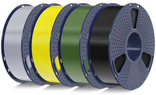 SUNLU PLA+2.0 Filament 1.75mm 4KG, Upgrade PLA Plus 3D Drucker Filament, Stärker und robuster, Maßgenauigkeit +/-0.02mm, 1KG Spule, 4KG in Total, Schwarz+Olivgrün+Gelb+Silber