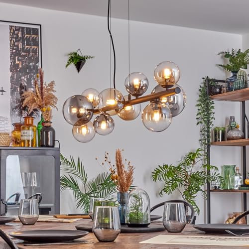 HOFSTEIN Pendelleuchte Chehalis, 10-flammige Hängelampe aus Metall/Glas in Schwarz/Rauch/Bernstein/Klar, Hängeleuchte im Vintage-Design mit Glasschirmen, max. 143 cm, G9, Esszimmer, Wohnzimmer, Küche