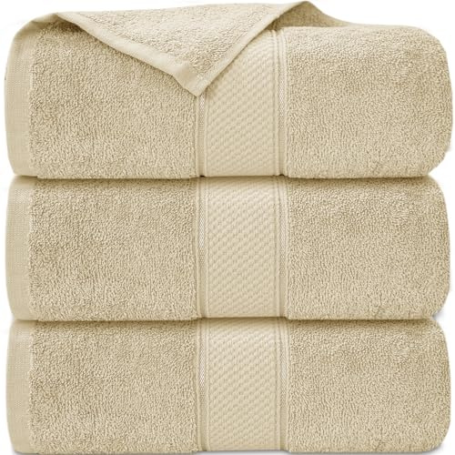 Casabella Pack of 3 Super Jumbo Extra Large Bath Sheet Towels100% Cotton 90cm x 180cm_Cream