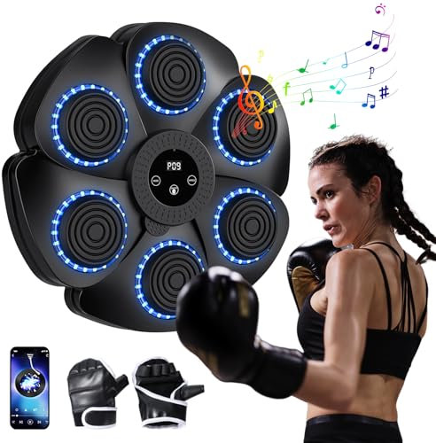 Pneterg Boxe Mural Musique, Machine De Boxe Musicale Adulte, Music Boxing Machine, Machine Boxe Musicale Adulte, Boxing Training Mural pour EntraîNement (C-Noir : Gants Demi-Doigts)