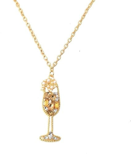 SHGDAIO Womens Champagne Glass Pendant Necklace Cocktail Party Collar for Women