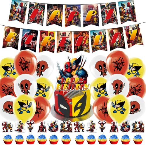 44pcs Geburtstagsdeko, Party Deko, Deko Geburtstag Kinder, Geburtstag Party Set Kinder, Tortendekoration Ballon Banner, Perfekt für Kindergeburtstagsfeiern