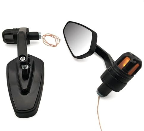 Rynplex Universal 22mm 7/8 Motorrad Griff Bar End Rückansicht Spiegel Anzeige Grip Blinker Licht Anzeige Blinker Lampe Verstellbare Motorradspiegel(Black)