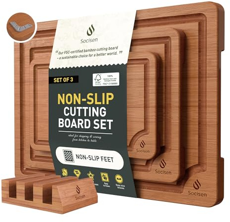 3 Packs Bamboo Cutting Board Set with Non Slip Feet Holder and Over Sink Nice Solid Thick Wood Juice Groove Chopping Board Extra Large Big Small Best Hardwood Kitchen Organic Vegetable Meat BBQ Kit