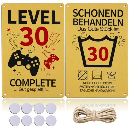 XIAONIU 2Stück Filzschild 30 Schild Geburtstag, Level 30 Complete, Schonend Behandeln, 30 Jahre Geburtstag Deko, 30 Geburtstag Deko für Gamer, Geburtstagsgeschenk für Jugendliche Männer Zocker 20x30cm