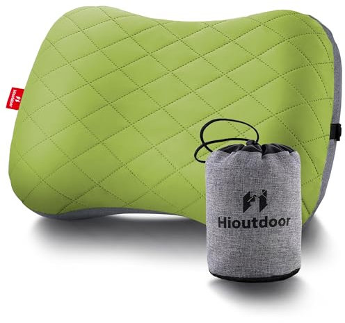 Hioutdoor Aufblasbares Kissen Kopfkissen für Camping mit Abziehbarem Kissenbezug Luftkissen Strandkissen Ergonomisches Reisekissen Outdoor Inflatable Travel Neck Pillow Bequemes Schlafkissen (Green)