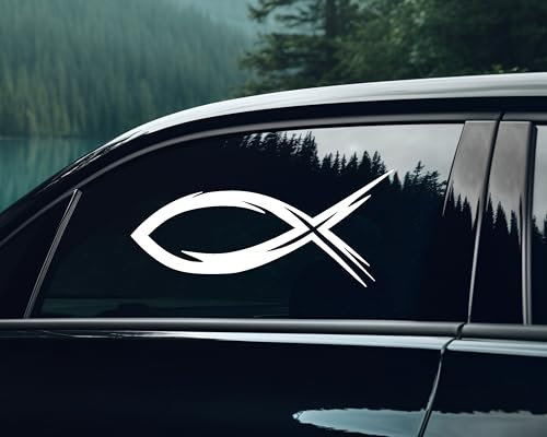 Ichthys Autoaufkleber Jesus Fisch – Christlicher Aufkleber fürs Auto – Vinyl Sticker Glaube – Wetterfest, langlebig Car Bike Decal