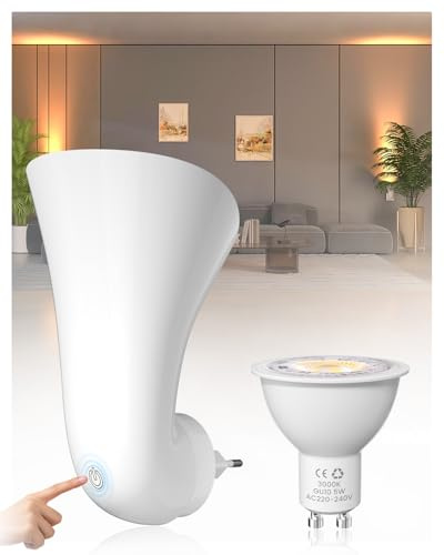 BrightArk Aplique de Pared GU10 Enchufable con Interruptor Táctil, Blanco Cálido 3000K, Lámparas de Pared de Interior para salón, pasillo, dormitorio (Bombilla LED GU10 Incluida)