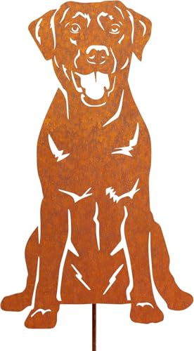 JACKANNA Labrador Gartenstecker Rost Gartendeko Metall Hund Roststecker für Draußen | Hof Rasen Garten Ornamente | große Pilz Skulptur | Garten Landschaft Dekoration (8)