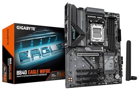 GIGABYTE B840 EAGLE WIFI6E Motherboard - AMD Ryzen 9000 CPUs, 8+2+2 Phases VRM, up to 8200MHz DDR5(O.C), 2xPCIe 4.0 + 1xPCIe 3.0 M.2, Wi-Fi 6E, 2.5GbE LAN, USB 3.2 Gen 2