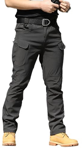 Mens Cargo Trousers: Work Trousers Men Stretch Fit Black Work Pants Stretch Slim Fit Heavy Duty Safety Combat Cargo Pants with Knee Pad Pockets Lightweight Durable Workwear Triple Stitched
